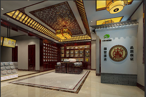 麻洋镇古朴典雅的中式茶叶店大堂设计效果图
